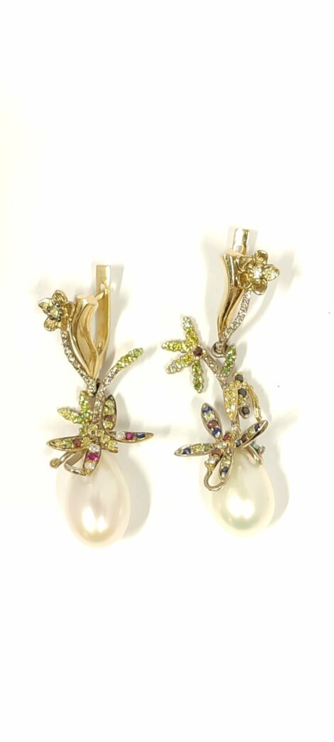 Auskarai su perlais ir spalvotais deimantais dk0002