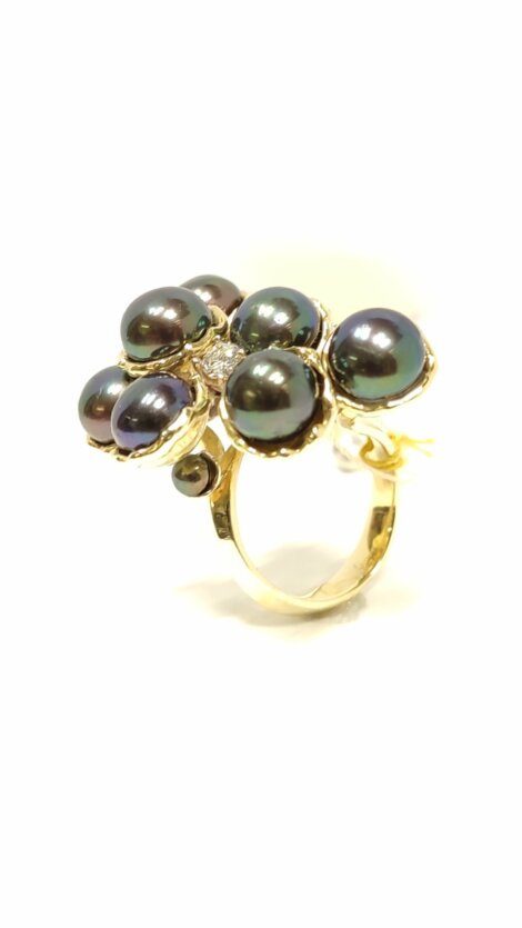 Žiedas su perlais ir briliantais dk947