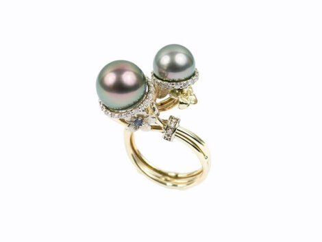 Žiedas su perlais ir briliantais  dk2501