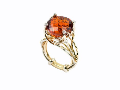Žiedas su citrinu ir briliantais  dk278
