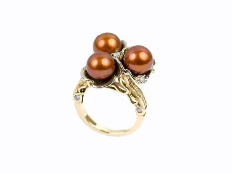 Žiedas su perlais ir briliantais dk992