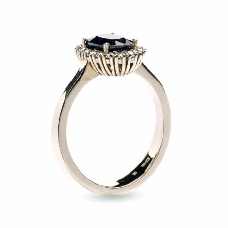 Balto aukso žiedas su safyru ir briliantais dk783